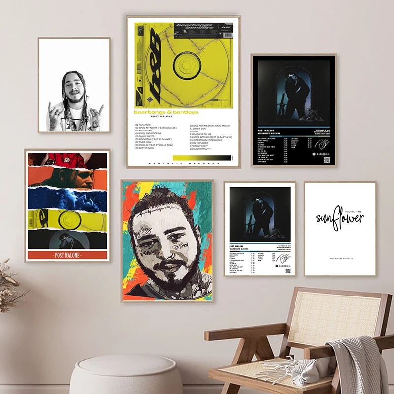Постер альбома Post Malone Beerbongs & Bentleys, музыкальная настенная Картина на холсте, принты в виде американского рэпера и звезд, домашний декор для стен комнаты
