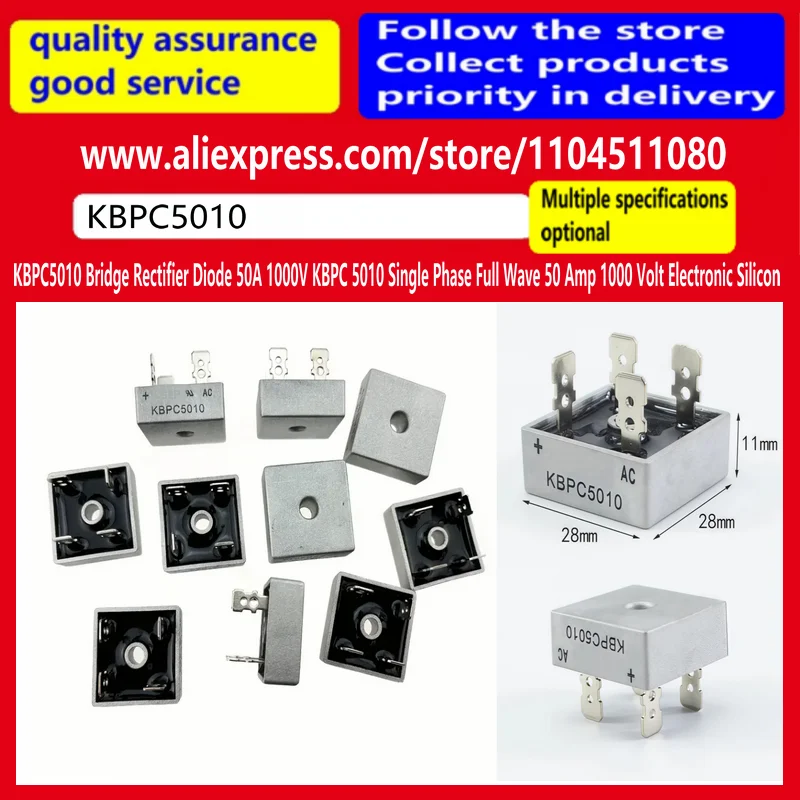 5Pcs/KBPC3510 KBPC5010 bridge rectifier diode 35A1000V KBPC 5010 single-phase full wave 50A1000V silicon bridge