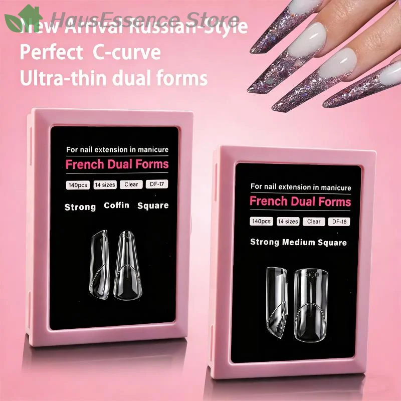 

※140Pcs/box French Nail Care Armor Model Dual Form Square Almond Extension Mold Stereoscopic Upper Soft Molds High