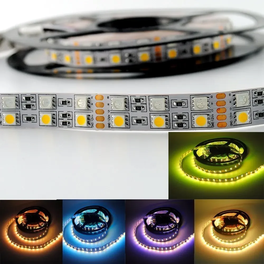 5M Double Row 5050 SMD 600 RGBW RGBWW RGB White Flex 12V 24V LED Strip light 120led/M white PCB