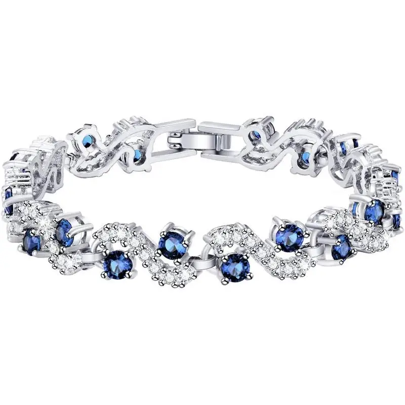 

Blue Tennis Cubic Zirconia Bracelet for Mom Daughter Womens Classic Sapphire Bangle Crystal Jewelry Gifts Matching Bracelets