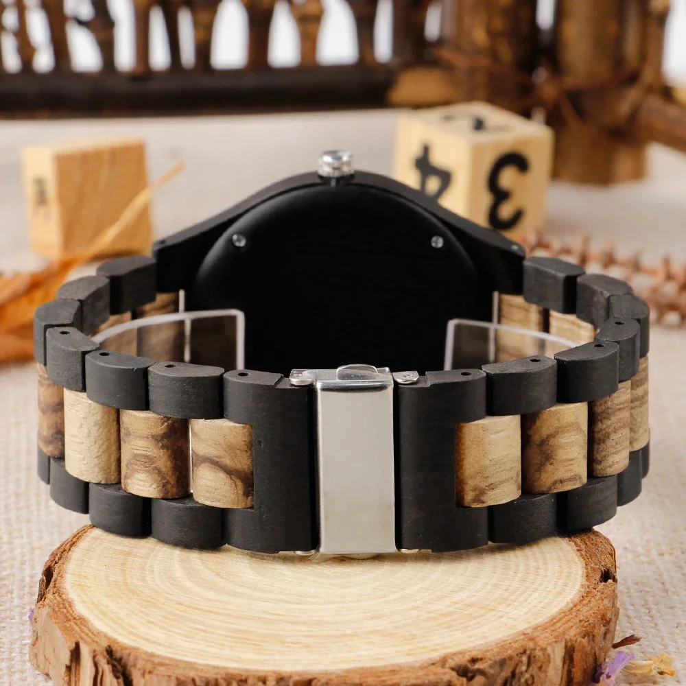 

Tree of Life Pattern Double Color Wooden Quartz Watch Fashion Lightweight Wooden Strap Folding Buckle Men's Watch
