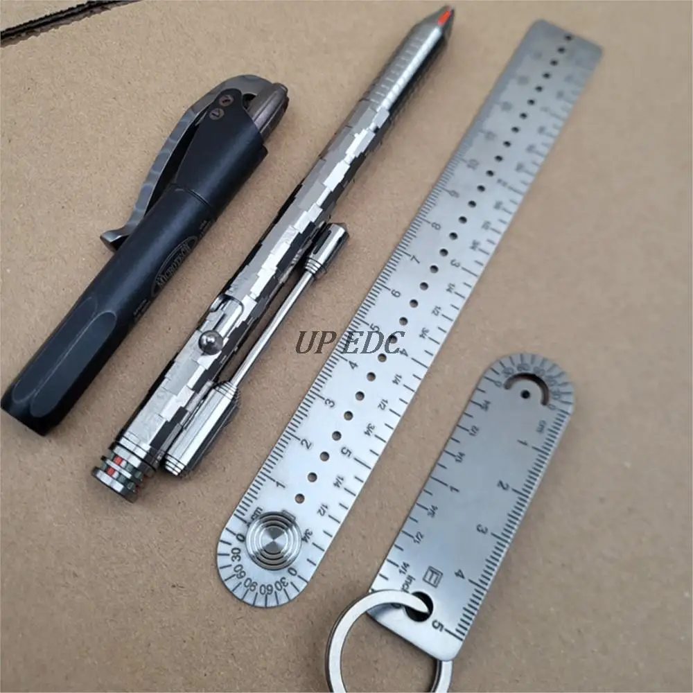 Titanium Alloy Integrated Ruler Measuring Ruler Compass Drawing Ruler Portable Measurement Keychain EDC Tools