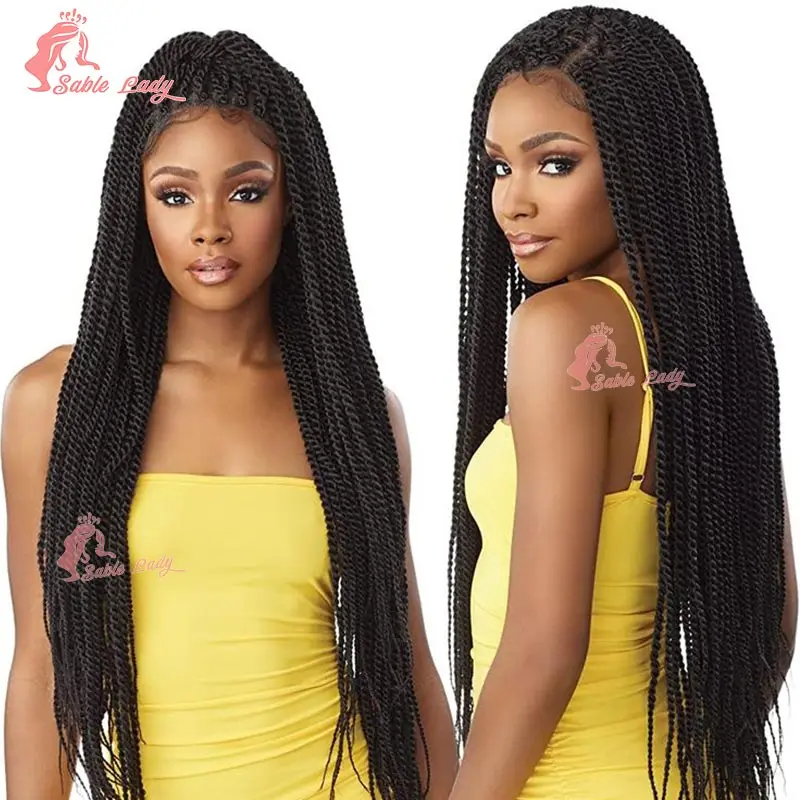 Pelucas trenzadas senegalesas sintéticas con encaje Frontal completo para mujeres negras, peluca trenzada con encaje Frontal, peluca trenzada de diosa, peluca de imitación Locs