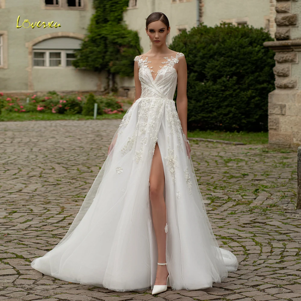 Loverxu A-Line Illusion Wedding Dresses 2024 Sweetheart Sleeveless Vestido De Novia Lace Appliques Split Sexy Robe De Mariee