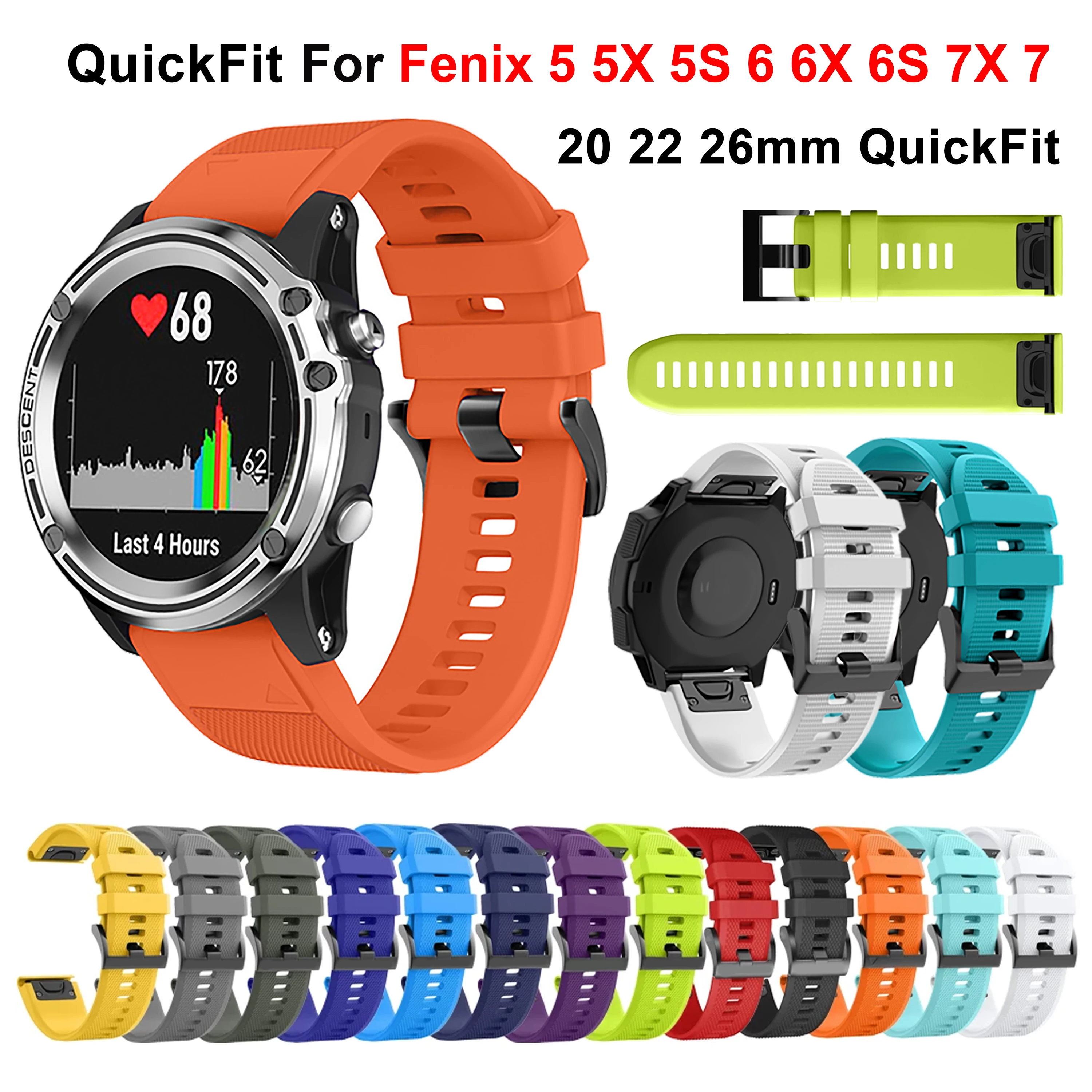 

20 22 26MM Silicone QuickFit for Garmin Fenix 5X 5 5S 935 945 Smart Watch Band for Fenix 7X 7 7S 6 6 6S 6X Pro 3 3HR Bracelet