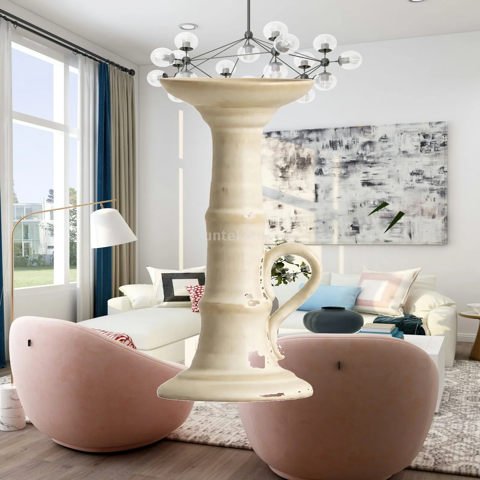 Ceramic Candle Holder with Side Handle Matte Light Cream Tabletop Decor for Taper Candles Dining Table Centerpiece