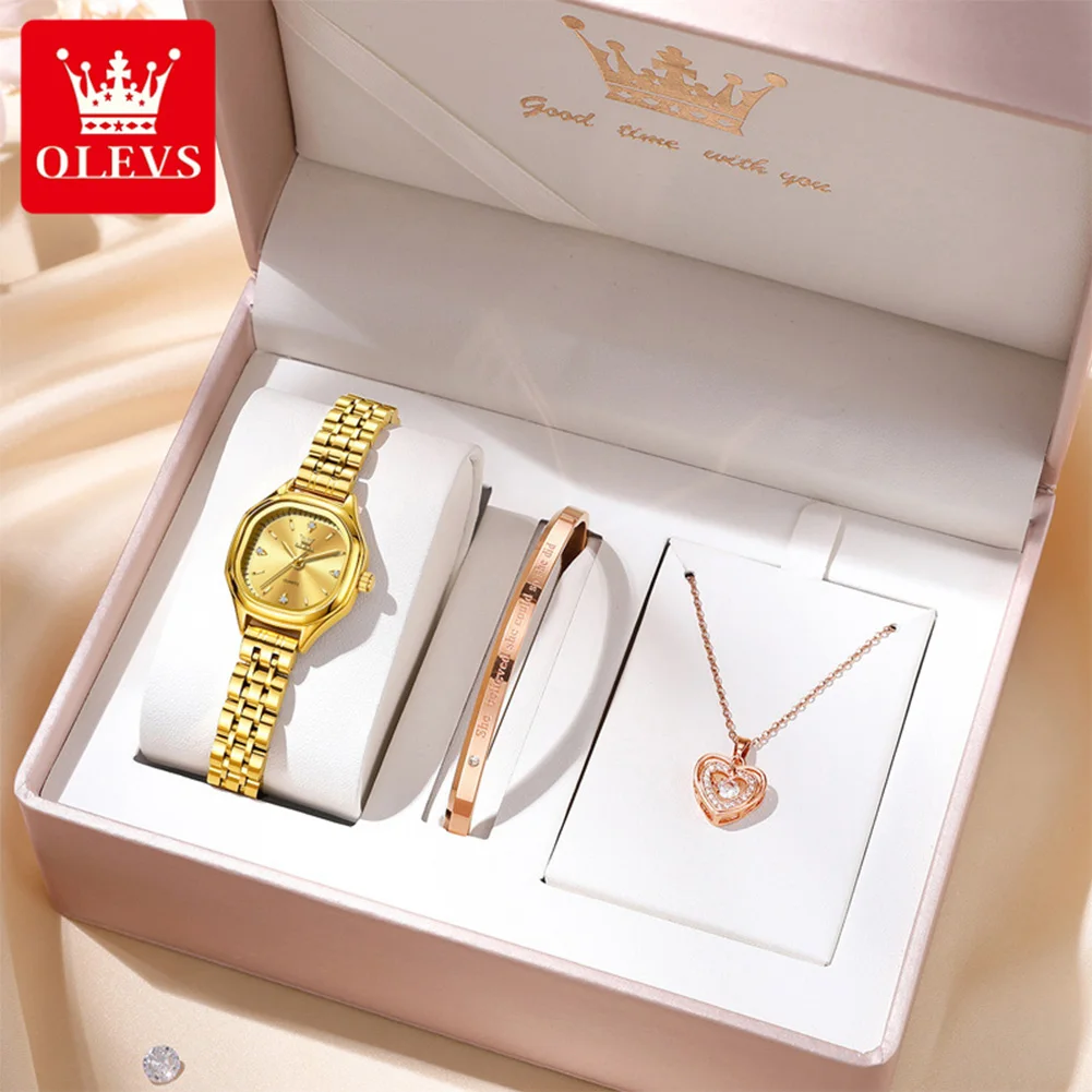 OLEVS 5888 Watches For Woman Original Elegant Stainless Steel Small Square Shine Quartz Watch Romance Fashion Gold Laides Watch