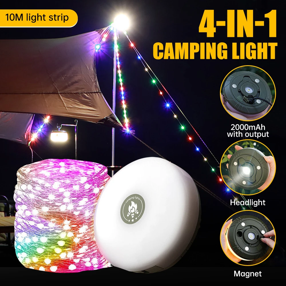

LED 4-in-1 Camping String Lights Outdoor Waterproof Recyclable Camping Lamp Atmosphere Night Light For Garden Tent Room Decor