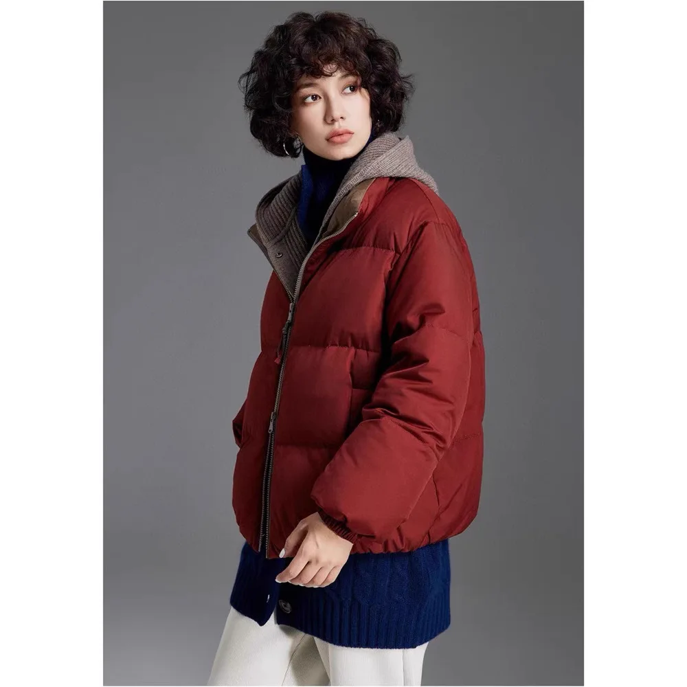 Women's Down Coat 2024 New Autumn Winter Fake Two Piece Detachable Zipper Fly Loose Casual Jacket