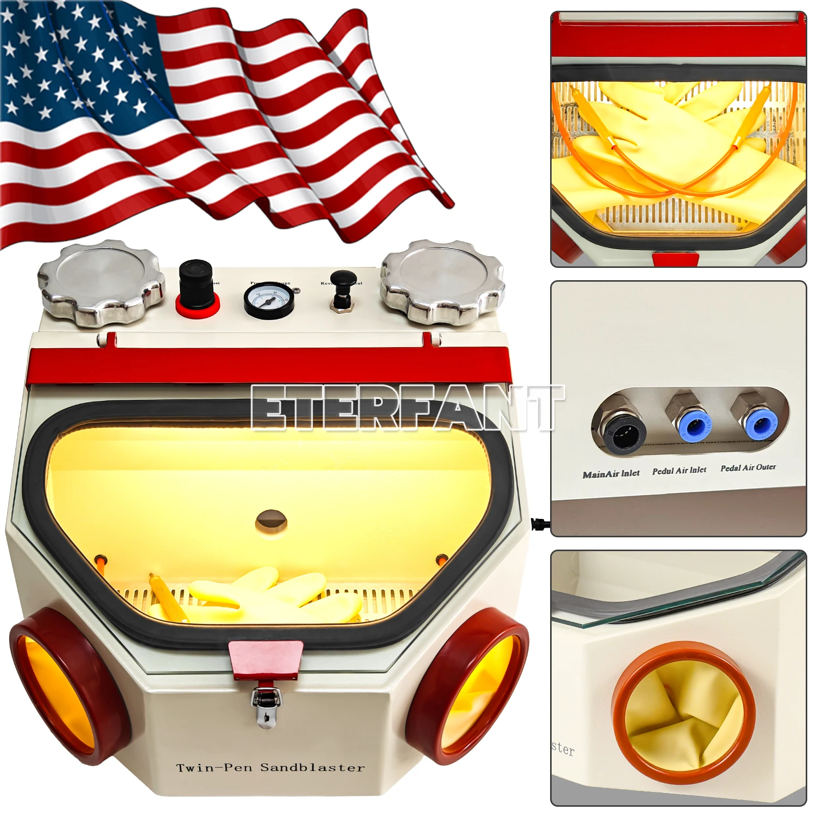 معدات مختبر الأسنان الجص نموذج قوس المتقلب/عجلة القرص الماسية/القلم التوأم ساندبلاستر قلم مزدوج الرمال الناسف 2 خزان الألومنيوم