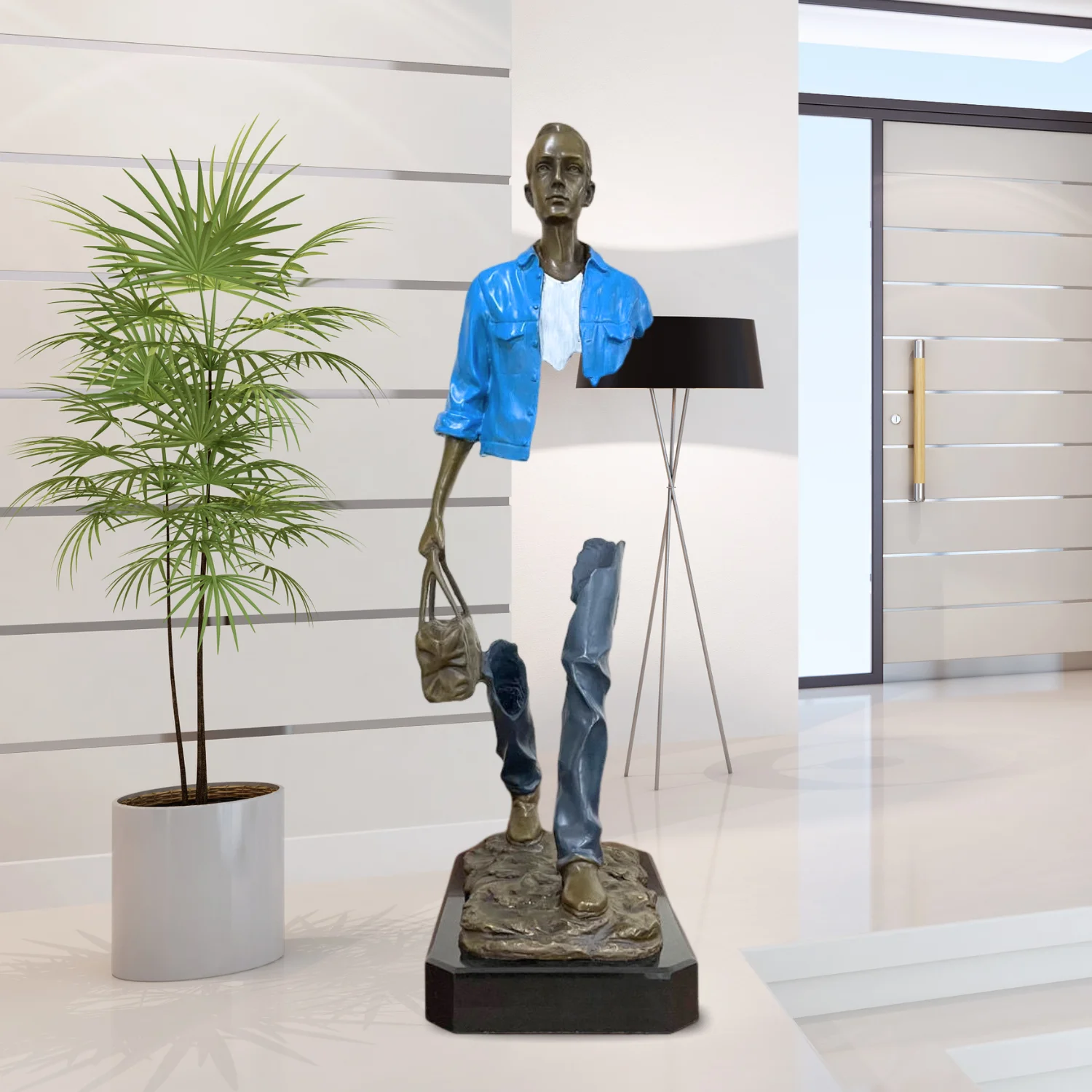 63cm Bronze Traveler Statue Abstract Bronze Traveler Sculpture With Marble Base Home Garden Decor Large Handcraft Ornament