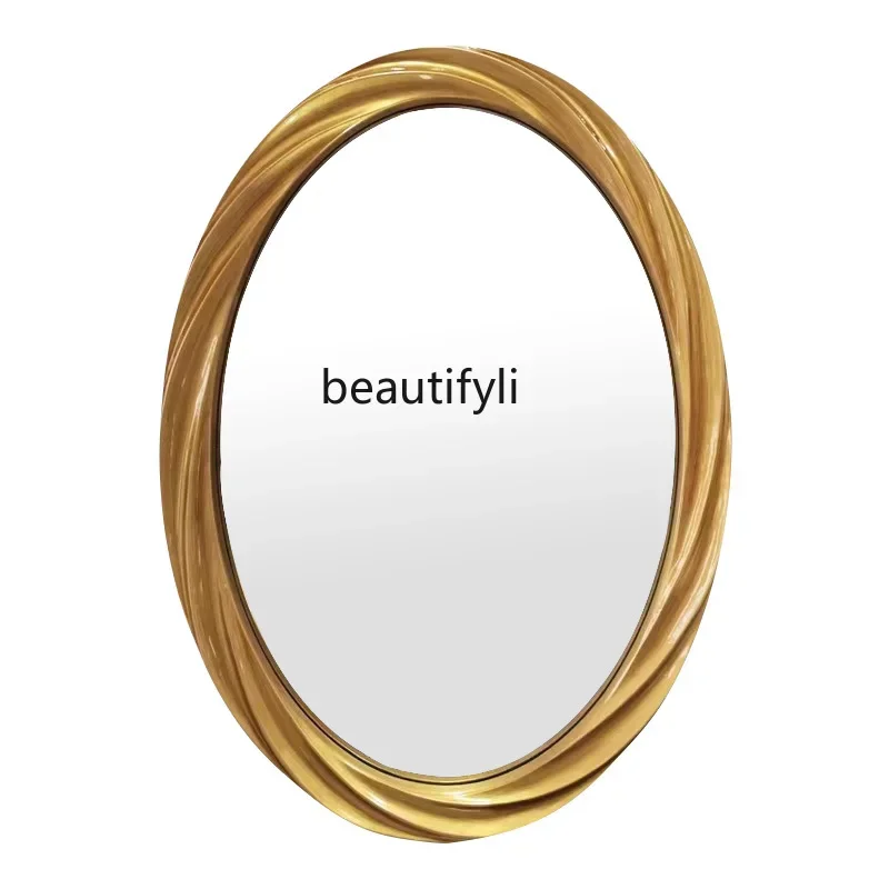 French retro bathroom wall-mounted washstand LED makeup mirror European oval defogging bathroom mirror