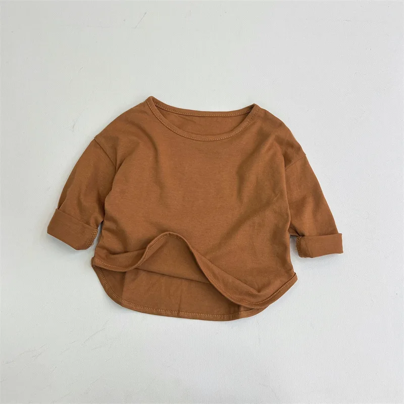 Children Solid Color Long Sleeve Base Tee Casual T-Shirt Cotton Autumn New Boy Girl Baby Base Versatile Simple Bottoming Shirts