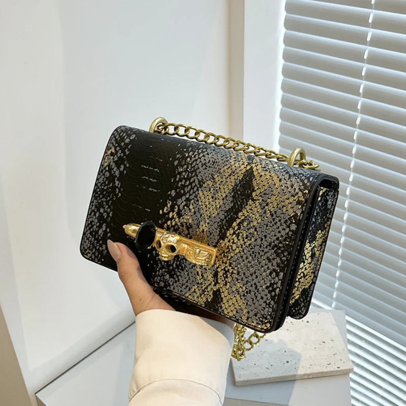 

Women's Shoulder Bag 2023 Trend Leather Serpentine Square Bag Vintage Chain Small Purse Party High Quality Crossbody Bags Ladies