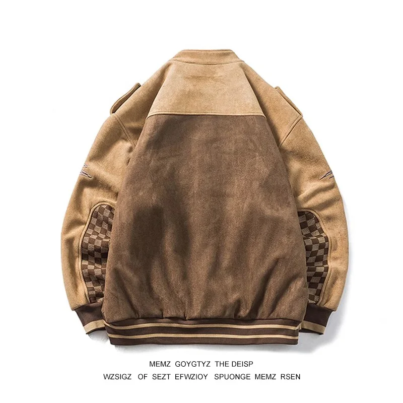 

American Sle Suede Motorcycle Jaet Men's Autumn Winter Loose Stand Collar Trendy Casual Outerwear for Youth