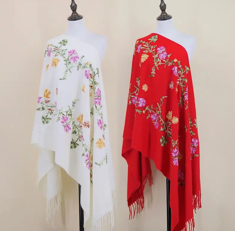 

Whtie Embroider Flower Cashmere Scarf Women Winter Warm Fine Tassels Scarf Shawl Fashion Shawl Scarves New Arrived Shawl Scarf
