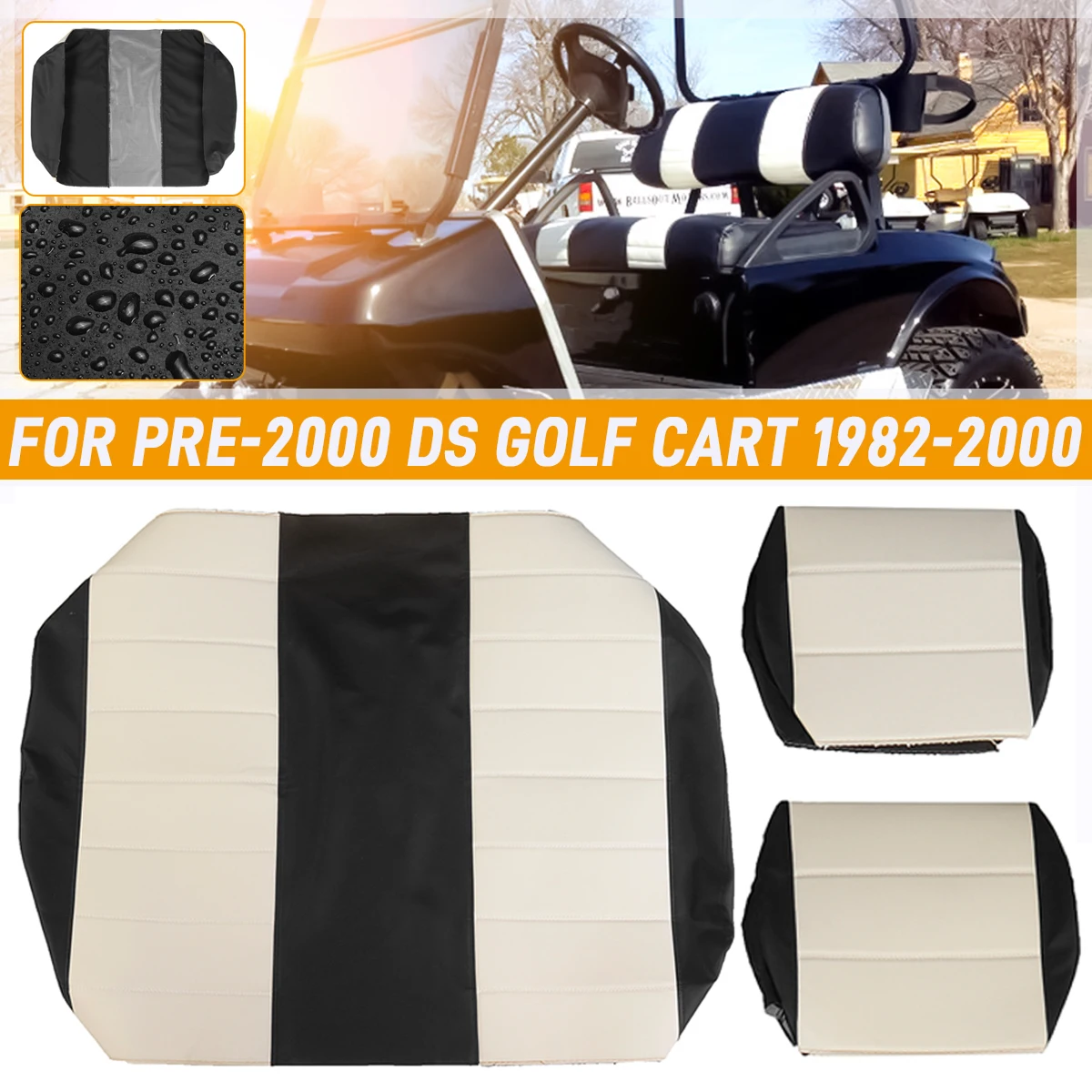 3PCS Golf Cart Seat Covers Front Club Car Seat Covers PU Leather Chair Covers For PRE-2000 DS Golf Cart 1982-2000