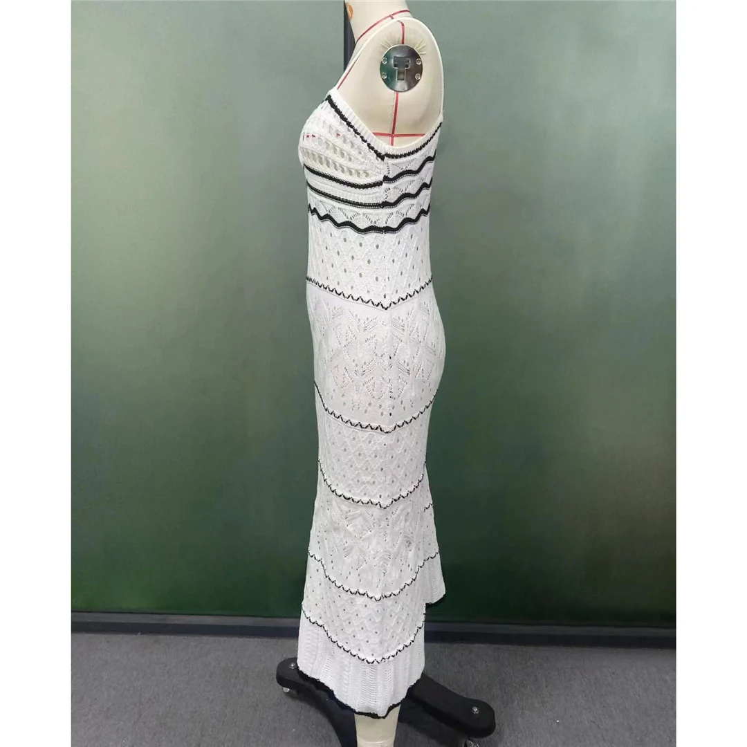 Splicing, rückenfreies, gehäkeltes, gestricktes Tunika-Strandkleid, Strandkleid, Strandmode, Damenmode, V5579 – Detail 9