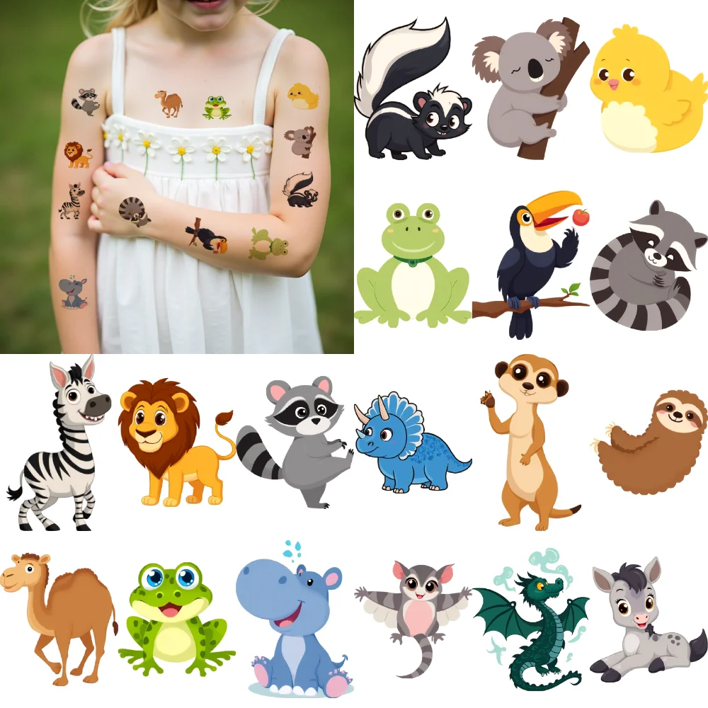 

54pcs Temporary Tattoo Cartoon Koala Triceratops Panda For Arms Girls Children