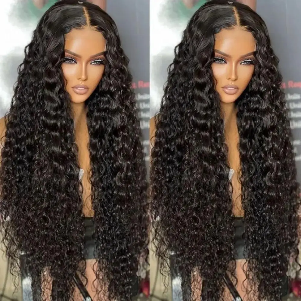 13x6 Hd Water Wave 40 Inch Curly Wave Human Hair Lace Frontal Wigs Black Brazilian 100% Cheap On Sale Clearance For Women Choice