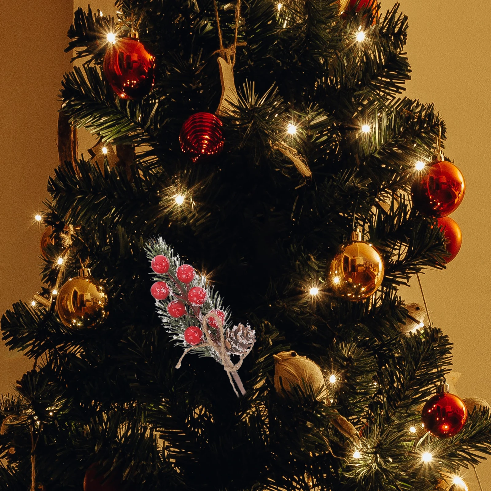 

6Pcs Fake Berry Branches for Xmas Artificial Green Pine Needles Stem High-Like Appearance Christmas Ornament Decorative Pine