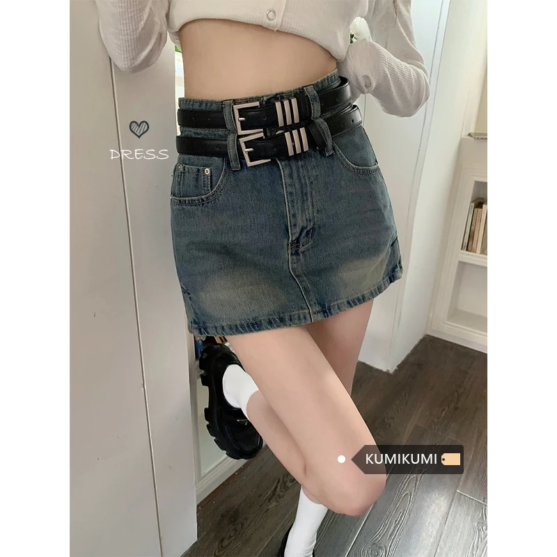 

Chic High Waist Denim Mini Skirts Double Waistband decorate Wrap Hip skirt 2023 New Summer Fashion Spicy Girl Skirt