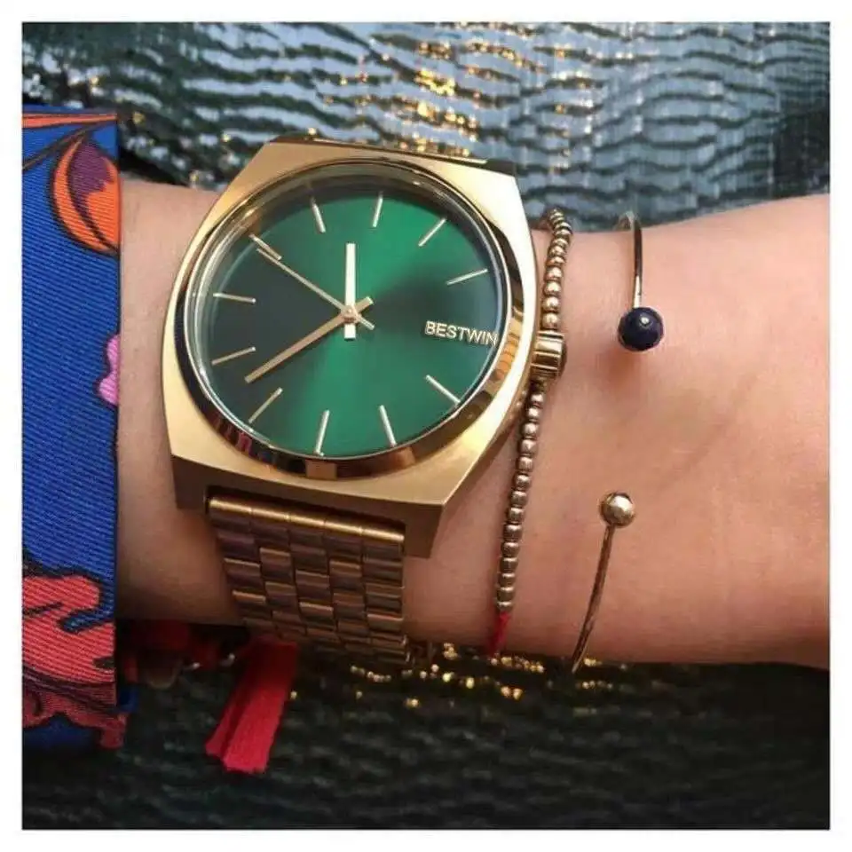 Luxury Green Big Dial Steel Band Watch for Men Fashion Quartz Waterproof Ladies Watch Relogio Masculino Valentine Gift