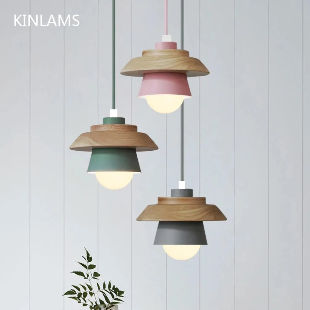 Colorful Pendant Lights Macaron Nordic Wood Ceiling Lamp Lustres Art Decor Hanglamp Living Room Suspension Luminaire Lamparas