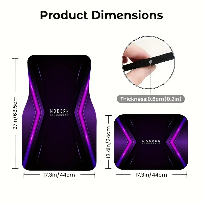 4pcs Modern Purple & Black Geometric Car Floor Mats Set - Durable, Easy-Clean, Fit For All Vehicles, Stylish Interior Decor, Car