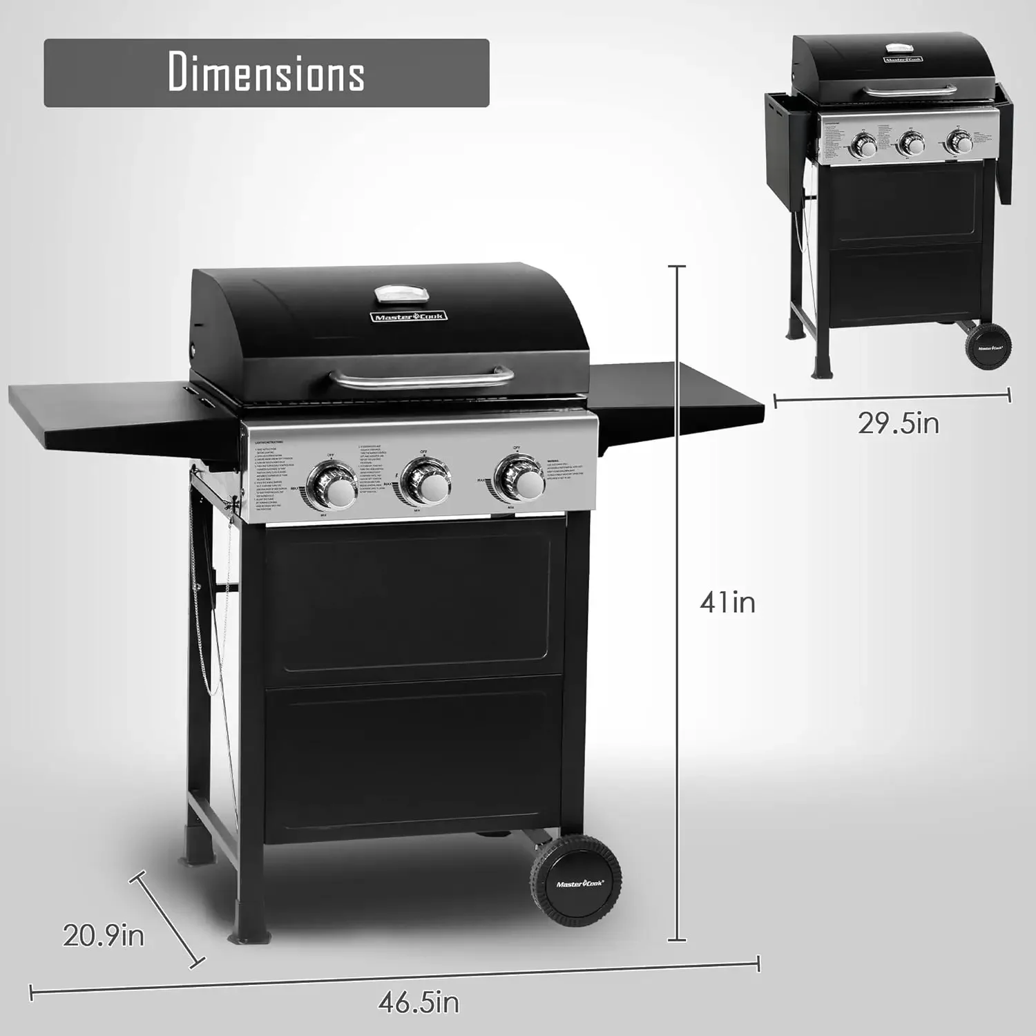 Burner BBQ Propane Gas Grill, Stainless Steel 30,000 BTU Patio Garden Barbecue Grill with Two Foldable Shelves