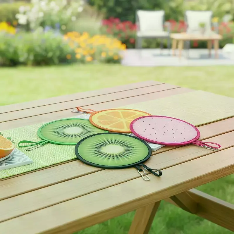 Portable Round Foldable Hand Fans Cartoon Foldable Design Handheld Folding Fan Round Shape Fruit Style Cooling Fans