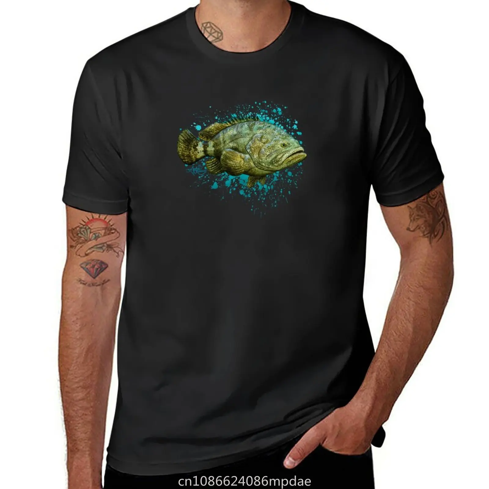 Goliath Grouper by Amber Marine ~ Watercolor painting, art ? 2016 T-Shirt oversized plain blacks t shirts men