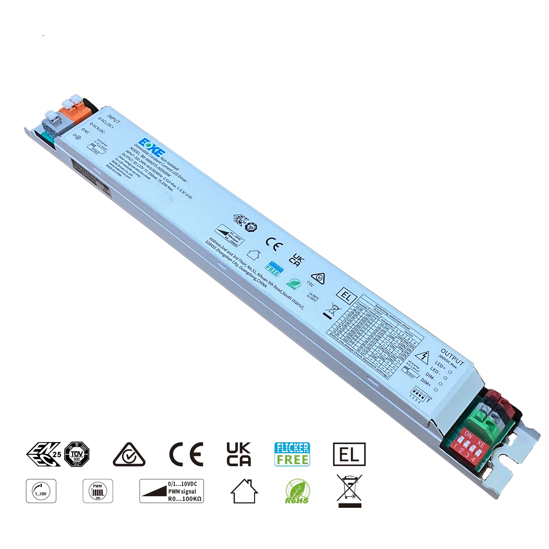 BOKE 40W 75W 100W  Flicker-free Constant Current Linear Non-isolated Driver Multi-level Current CC 100-400MA 100-550MA 50-240V