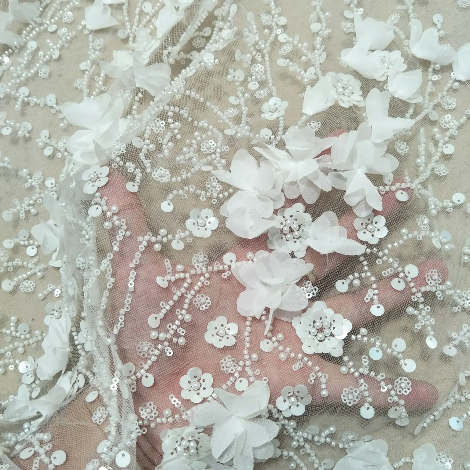 sparkly wedding gown dress lace fabric beading lace fabric 130cm width dress lace fabric sell by yard