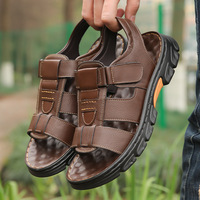 Sandals Men's New Beach Shoes Artificial leather Outdoor Non-Slip Thick-soled Leather Sandals 2024 New Men's Outdoor Sandals