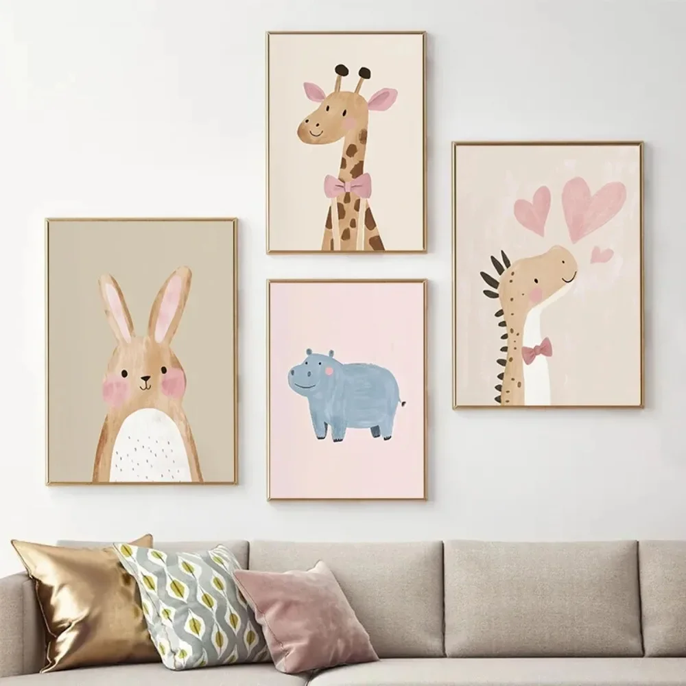 Nordic Pink Cute Cartoon Animal Fox Unicorn Illustration Posters Prints Canvas Painting  Living Room Home Decor view 3
