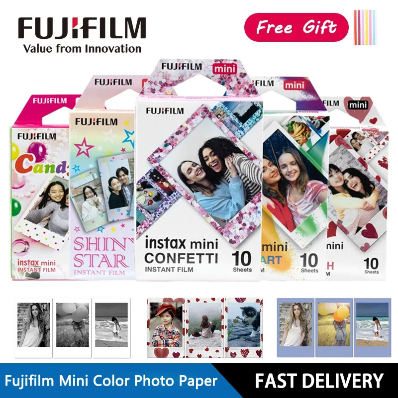 Fujifilm Instax Mini papeles de exposición de película diseño de Color papel fotográfico de borde blanco para cámara de película Fuji mini 12 11/40/9/8/7/70/90/99