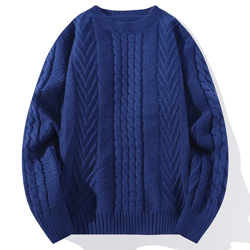 2024 Autumn Winter Knitted Men\'s Casual Sweater High Quality Round Neck Twists Weaving Pink Pullover Men Fashion Warm Sweater