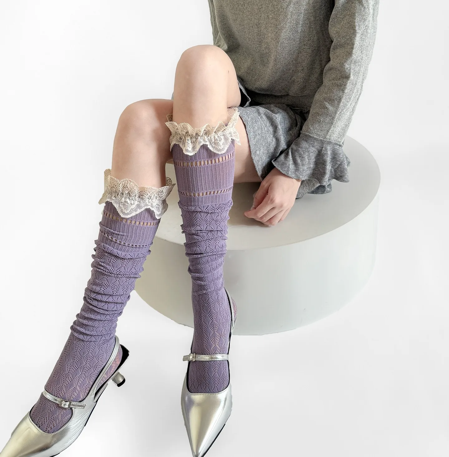 لوليتا العجل الجوارب خمر الجوف المعين شبكة الجوارب فوق جوارب طويلة ديكور لخريف موضة لوليتا موضة ملابس الربيع