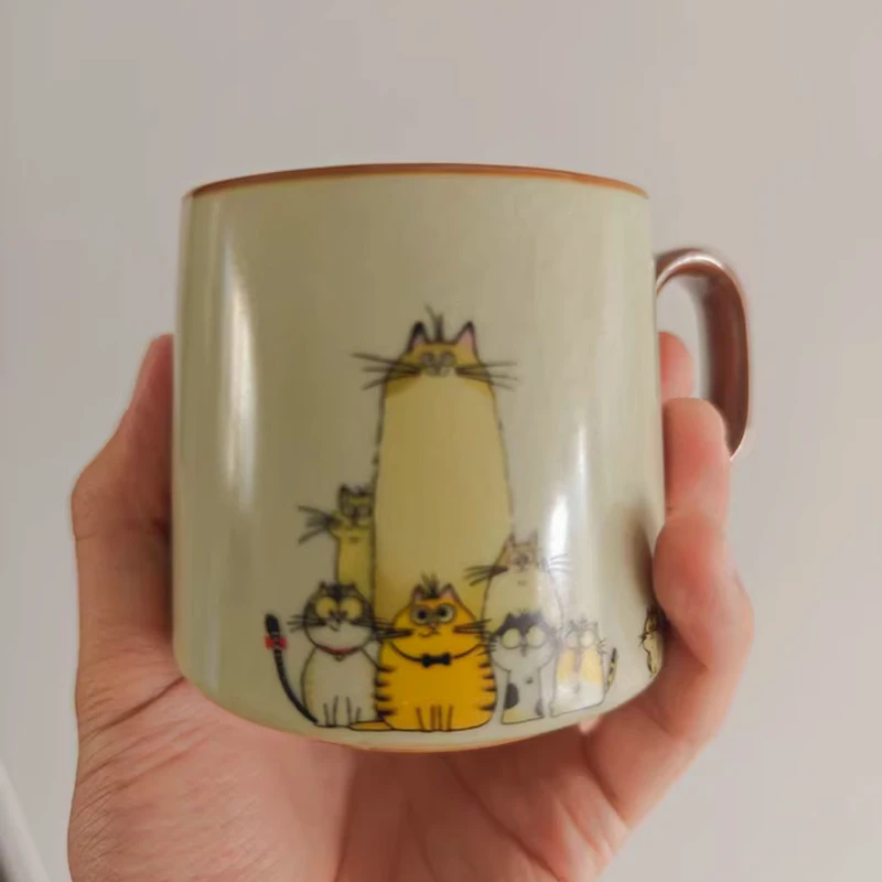 Chinese Style Ceramic Gift Cute Mug, Home Personal Office Creative Hand Drawn Cat Patterns, Milk Water Coffee Cup, 260ml, 1Pc