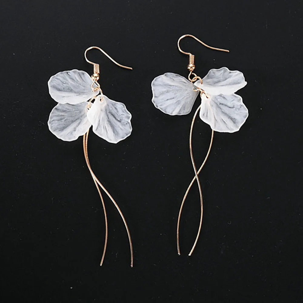 Korean Simple Flowers Petals Long Dangle Earrings For Woman Temperament Tassel Flower Earrings Fashion Female Jewelry Gifts