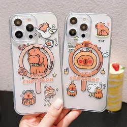 Cute Capybara Magsafe Magnetic Phone Case for iPhone 16 15 14 13 12 11 8 7 Plus Pro Max X XR XSMax Soft Clear Tpu Cover