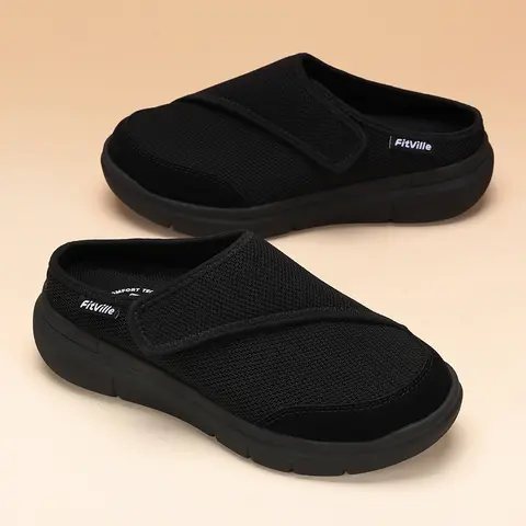 FitVille 여성용 정형외과 슬리퍼 아치 지지대가 있는 넓은 양털 안감 나막신 회복 페딕 신발 편안한 슬립온 신발