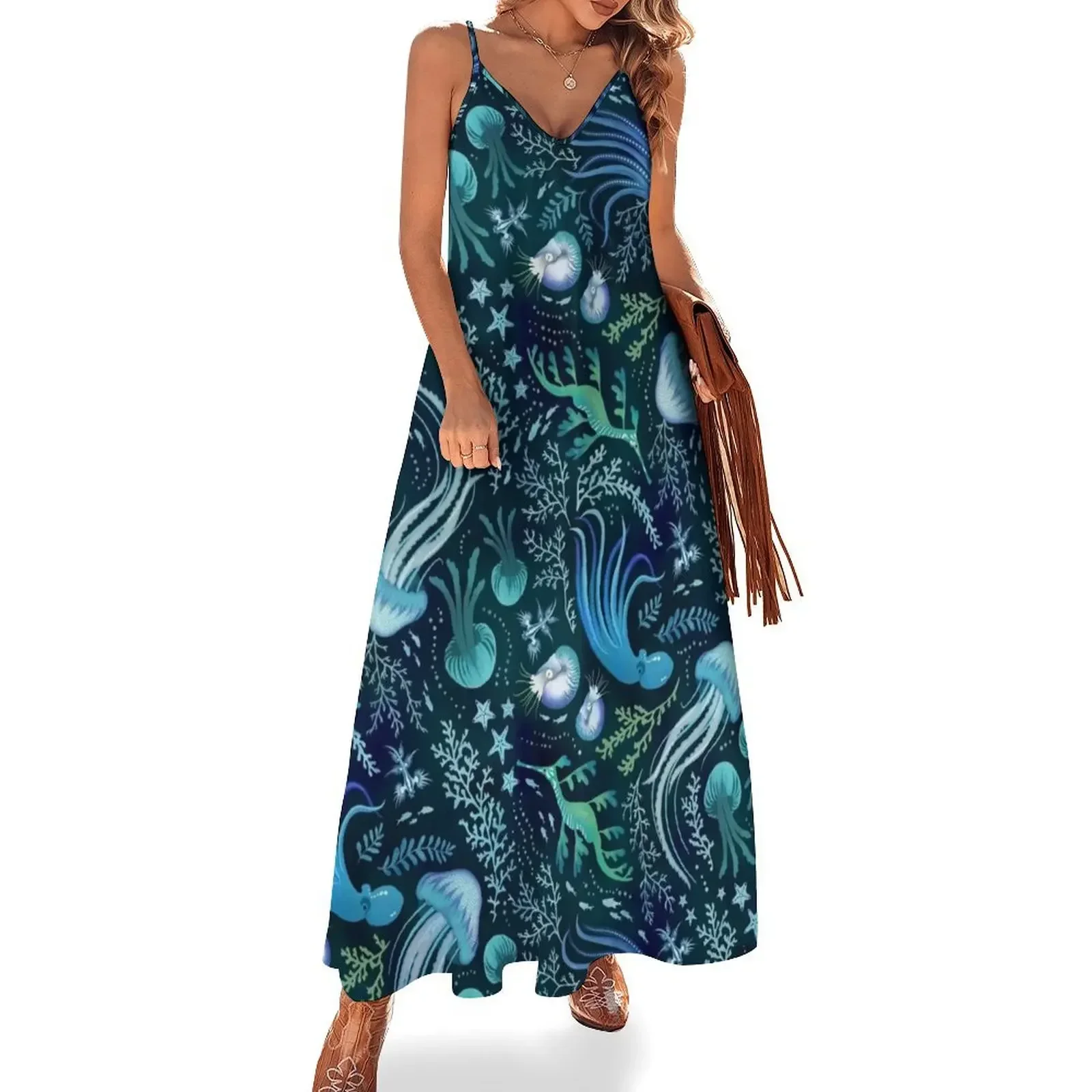 

Ocean Beauty teal and blue Sleeveless Dress long sleeve dresses festival outfit women summer outfits for women 2024 Dress