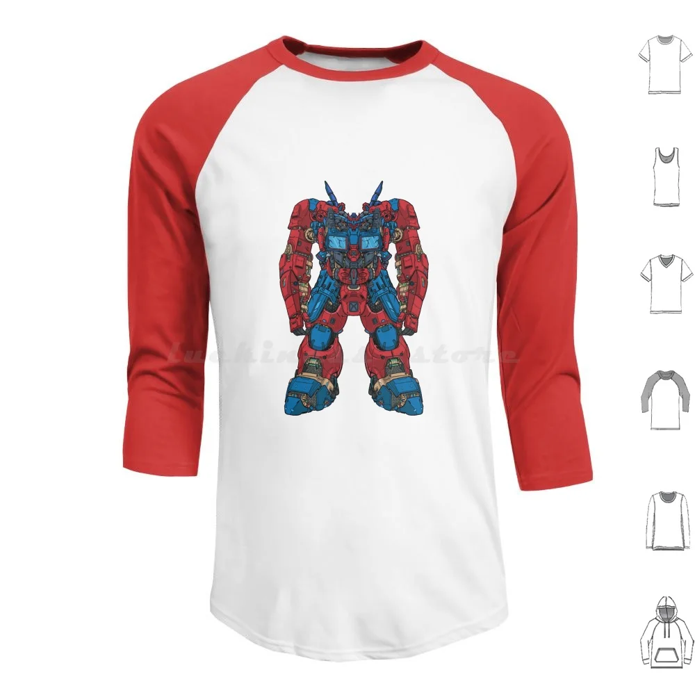 Futuristic Battle Giant Mecha Robot Builded By Head Arm Body Leg Weapon Illustration Premium Vector Hoodies Long Sleeve