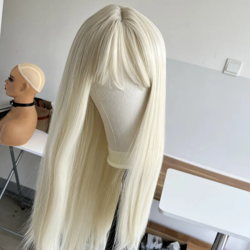 

Bleach blonde Costume Wigs With Fringe Long Straight Synthetic Hair