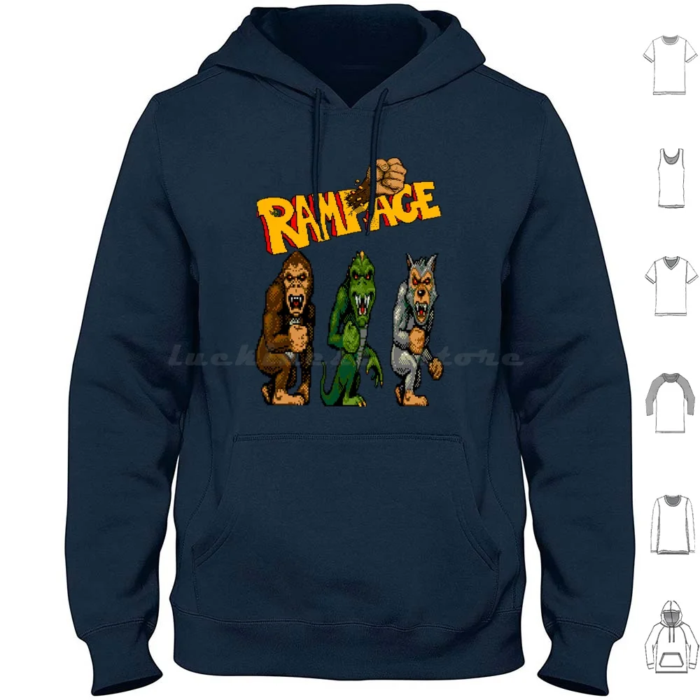 Rampage George , Lizzie And Ralph Hoodies Long Sleeve Retro Rampage George Lizzie Ralph Gaming Geek Nerd