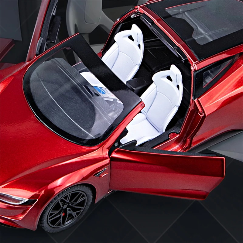 Tesla Roadster Super Car modelo de coche de aleación, volante, luz de sonido, coleccionables, juguete, regalo de cumpleaños, 1:24