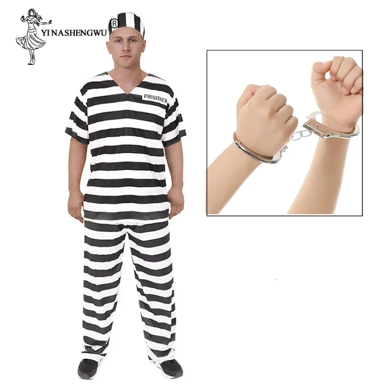 Inmate Cosplay Costume Orange Prisoner Jumpsuit Jailbird Outfit For Adult Child Set Halloween Christmas Costume Family Clothing
